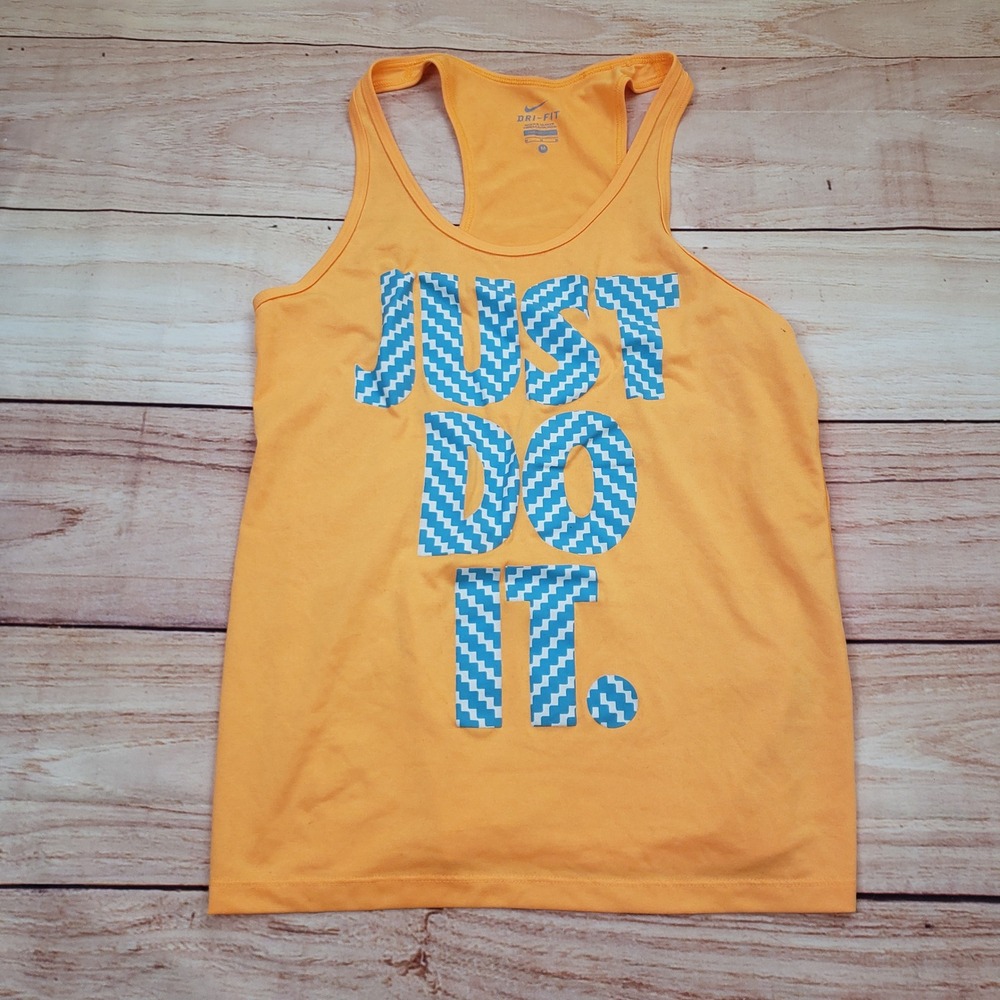 Nike‎ Shirt Womens Medium Orange Dri-FIT Just Do It Racerback Tank Top Outdoor